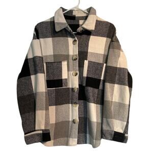 Plaid Shacket, Black/White/Gray, Women’s Medium – Oversized Fit